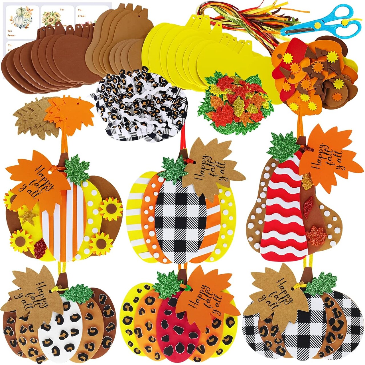 24 Sets Fall Pumpkin Ornaments Decorations Art Sets DIY 3D Fall Pumpkin Craft Kits Pumpkin, Fall Maple Leaf Foam Stickers Crafts for Kids Thanksgiving Halloween Party Home Classroom Activities